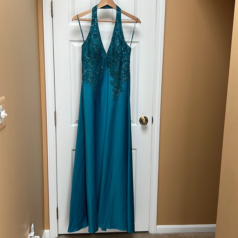 Flori Design Embellished Floor Length Halter Dress